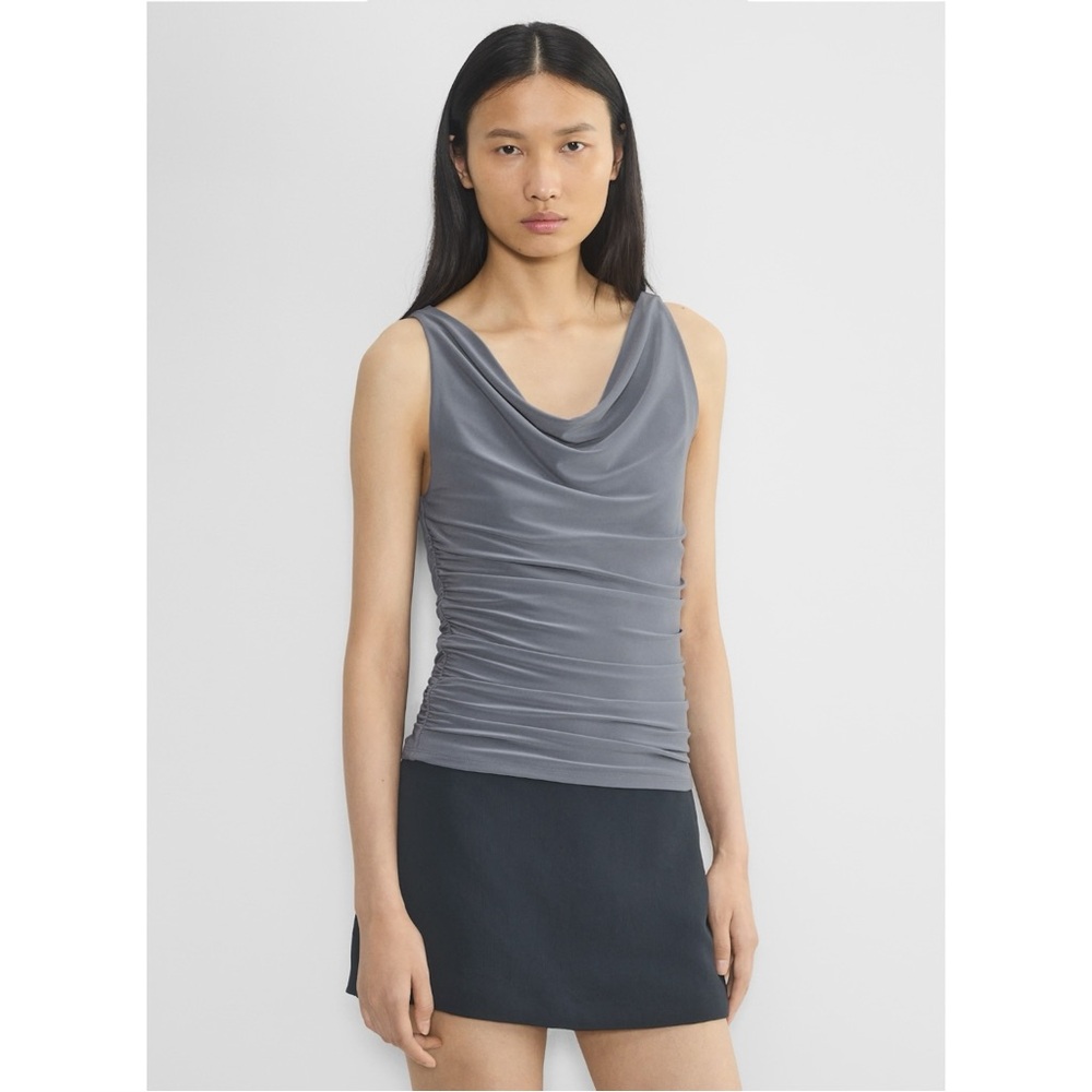 Wilfred Smooth Matter Clarissa Gray Blue Sleek Drapey Cowlneck DressTop sz S - Picture 2 of 11